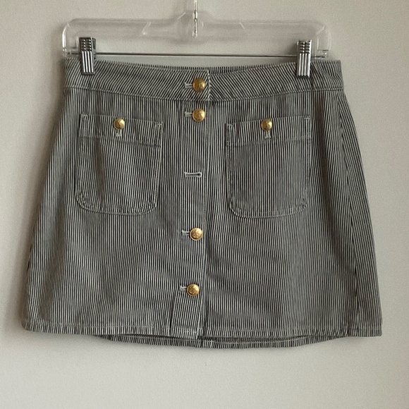 NWT ** J.Crew Blue/ Ivory Striped denim mini skirt SZ 26 - Picture 3 of 6